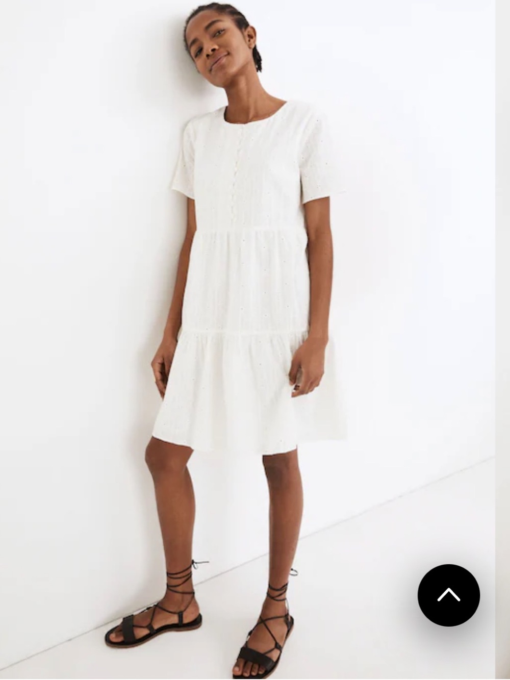 Madewell Embroidered Eyelet Button Front Tiered Mini Dress